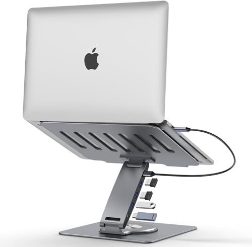 Laptop Docking Station Stand for MacBook Pro/Air/Dell/HP/Surface/Lenovo HC 360°Swivel Laptop Stand with USB Hub Adjustable Laptop Riser for desk Universal USB C Hub 3xUSB-A 3.0 USB-C 3.0 Laptop Holder