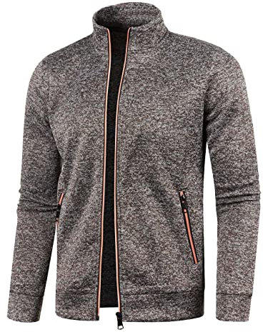 Spolverino Uomo Uomo Autunno e Inverno Cerniera Collo Solido Maglione Manica Lunga Moda Top Felpa Cappotto Uomo Grandi e Alti Cappotti, Caff, 3XL