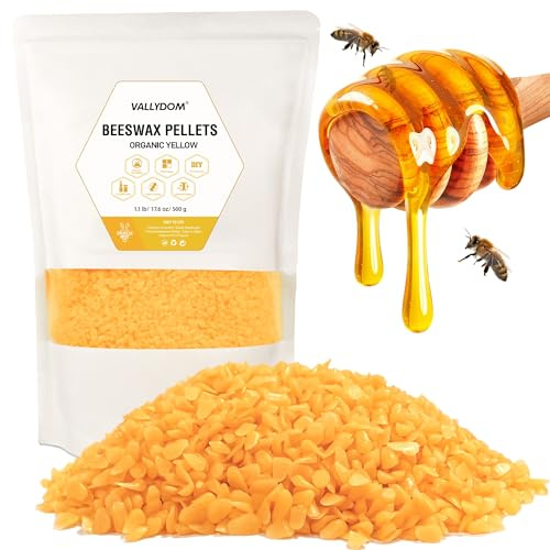 VALLYDOM Beeswax 500g Yellow Beeswax Pellets, Candle Wax, Organic Beeswax, Wax for Candles Making, Beeswax Candles,Beeswax for Skin, Soap Making Supplies, Candle Making, Candle Wax for Making Candles