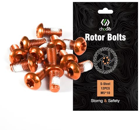 CNCLOL MTB Disc Rotor Bolts，M5x10mm Brake Rotor Screws，12Pcs Steel Rotor Bolts for Bike（red/blue/orange/green/Black/gold）