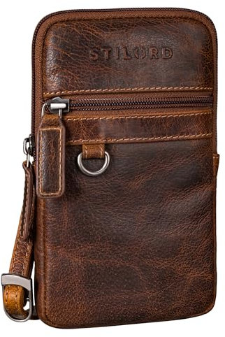 STILORD 'Mauve' Stylische 2 in 1 Hüfttasche Herren Leder - Multifunktionale Umhängetasche mit Gürtelschlaufe Bauchtasche Echtleder Handy-Tasche 7 Zoll Gürteltasche, Farbe:luino - braun