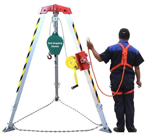 Treppiede di sicurezza per impieghi gravosi e argano da 1200 libbre per salvataggio di emergenza in spazi ristretti, strumento di sollevamento a treppiede retrattile per salvataggio e recupero con p