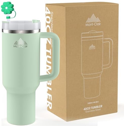 Tumbler 40oz - Trinkflasche mit Strohhalm 1.2L - Thermobecher mit Strohhalm Kühlt 10 Stunden - 48 Stunden Eisgekühlt - Trinkbecher mit Deckel und Strohhalm BPA Frei - Kaffeebecher To Go - Matcha Grün