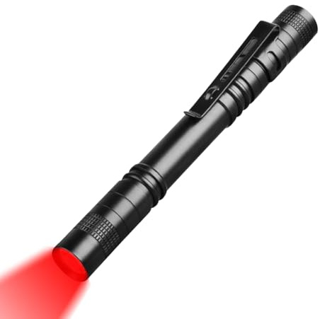 HYVCZP 1 Pack Red Light Pen Torch, Mini Pocket Flashlight with Clip, 2xAAA Battery, Aluminium Alloy, Water Resistant for Night Vision, Camping, Astronomy & Emergency
