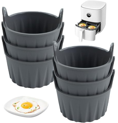 6 Pcs Air Fryer Egg Poacher, Silicone Ramekins, Cupcake Cups, Muffin Molds for Baking Kitchen, Air Fryer Accessories Compatible with Ninja Tower Cosori Tefal Air Fryer(Grey)