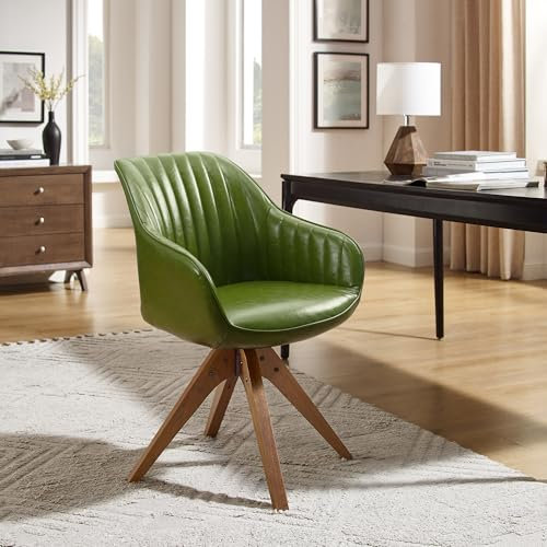 Zouron Esszimmerstuhl Drehstuhl, Küchenstuhl Avocad-Grün Kunstleder Polsterstuhl mit Armlehnen Sessel Massivholzbeine Schreibstuhl (Grün-Massivholzbeine-1 St.)