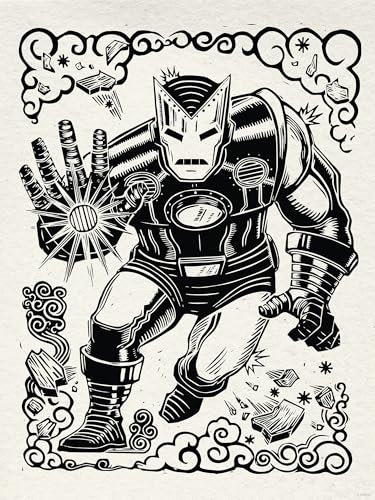 Komar Wandbild- Marvel Iron Man Lino-Cut - Größe 30 x 40 cm - Poster, Kinderzimmer, Dekoration - gerollt ohne Rahmen