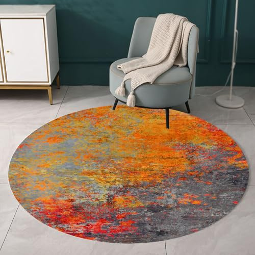 Yaaxinb Teppich Rund, Multi Red 200 cm, Waschbar Kurzflor Teppiche Modern Designer Flur Schlafzimmer Küche Wohnzimmer, Modernes Design Schwarz Braun Rot Grau Orange Dekoration