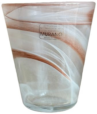 Omniacasa, Set di 12 Bicchieri Acqua In Vetro di Murano, Lavorazione Artigianale, Decorati Con Effetto Onde, Colore Bianco e Marrone, Made in Italy, Eleganti da Tavola, Idea Regalo