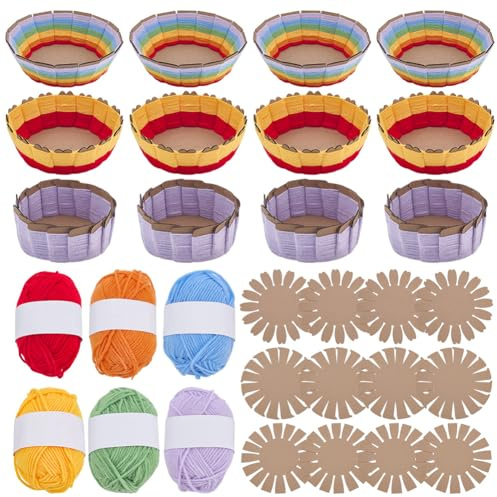 FREEBLOSS 12 Set Korbflechtset Garnkorb Bastelset Kreative Geflochtene Schüssel Geeignet Für Kunst Und Bastelprojekte von Kindern Osterkorb Aktivitäten Für Ostern