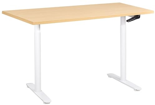 Beliani Manually Adjustable Standing Desk Modern Office Round Feet 120 x 60 cm Light Brown Top White Steel Frame Destinas