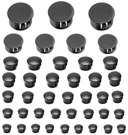 170PCS Cache Trou Meuble - Lot de Caches Trou pour Perçage avec 7 Tailles (5-25mm) | Cache Trou Plafond et Meuble pour Armoire, Mobilier et DIY | Bouchon de Trou de Percage Plastique à Clipser (Noir)