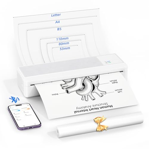 LFPERT Stampante Termica A4 senza Inchiostro, Bluetooth & USB, Bianca