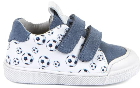 Froddo (G2130316-61 Jungen-Halbschuhe blau-weiß aus Naturleder, mit Fußballmotiv, flach, Klettverschluss, stabile Ferse, elastische Sohle