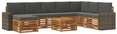vidaXL Outdoor-Sofagarnitur mit Kissen 9 pcs Natur und Anthrazit, Garten-Sofa, modernes Outdoor-Sofa, langlebige Lounge-Ausstattung für entspannende Terrassensitze