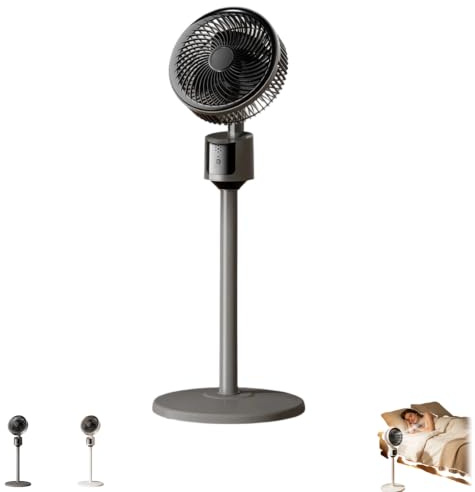 Standing Fan for Bedroom, 2026 Upgraded Whole Room Air Circulator, Quiet DC Motor Cooling Device, 90° Oscillating Pedestal with Remote 3 Speeds USB Adjustable Height for Home (Grey)