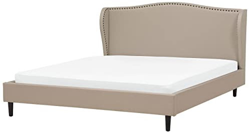 Stilvolles Polsterbett in edlem Beige in Leinenoptik mit klassischem Kopfteil Colmar