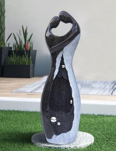 Fontana moderna a cascata, graziosa coppia che abbraccia e gorgoglii, per esterni e interni, in pietra sintetica, fontana zen in marmo per cortile, patio, prato, atrio, altezza 119,4 cm