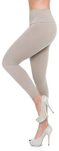 FUTURO FASHION Fleecefodrade damleggings i full längd – tjock hög midja bomull damleggings, termiska leggings varma byxor plusstorlek Lwpp28, BEIgE, 40 SE