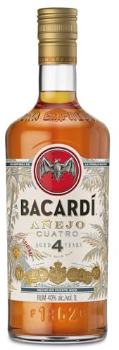 BACARDÍ Añejo 4 Jahre alter Premium Caribbean Rum, 40% Vol., 100 cl/1 l, im Eichenfass gereifter Karibik-Rum, 4 Jahre unter karibischer Sonne gelagert, ideal als Geschenk