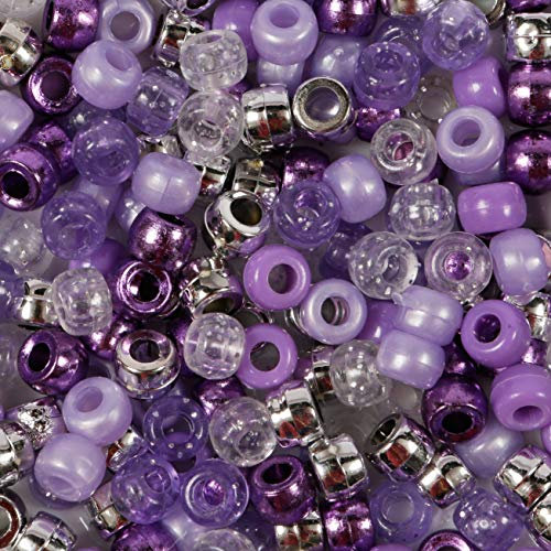 LUSSO LIA 200 lila Pony-Perlen, 9 mm x 6 mm, Kunststoff, Rund, Beads, Prinzessinnen-Perlen, violett