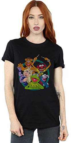 Disney Women's The Muppets Group Circle Boyfriend Fit T-Shirt Black Large