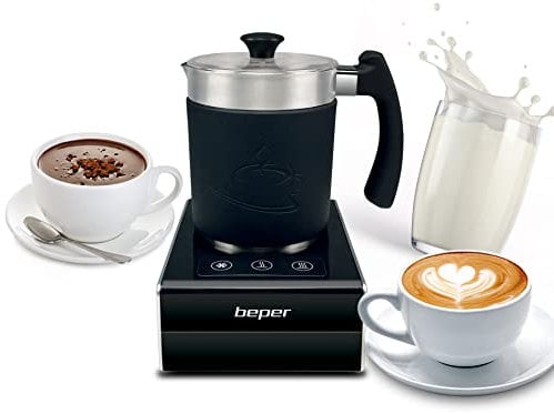 BEPER, Noir/Argent BB.200 Mousseur à Lait magnétique, 650 W, Températures réglables, Fouets amovibles, ABS