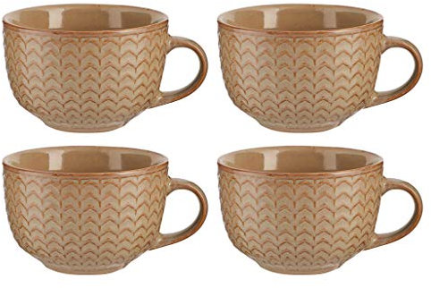 Set of 4 Large Orange Mugs 400ml Distressed Tea/Coffee/Hot Chocolate Stoneware Coffee Cups Autumn Wedding Anniversary Housewarming Kitchen Gift