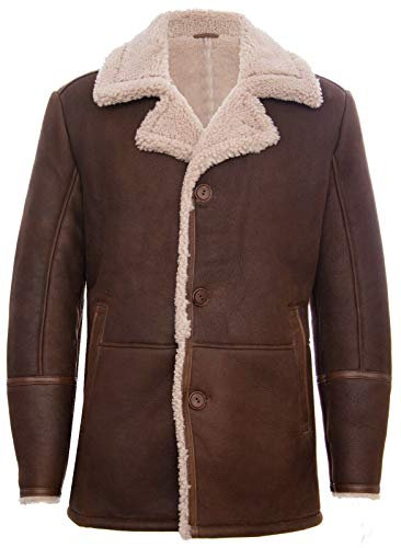 Infinity Leather Herren Braun German Classic Echtes Schaffell Lammfell Leder Cromby Jacke Mantel XL