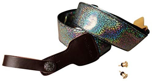 MUSIC FIRST Original Design Metallic Sparkle Delux Shining Gitarrengurt, Ukulelengurt, Mandolinengurt, Bühnengurt, Schwarz