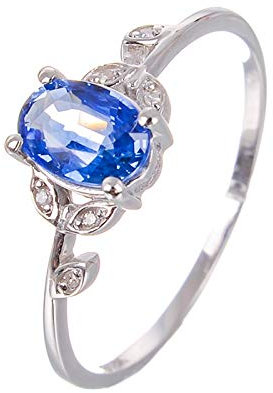 Beydodo Ring Damen 750, Trauring Diamant Blatt mit Oval Saphir Weißgold Verlobungsring Echt Schmuck Gr.63 (20.1)