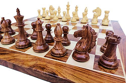 Generic Kombiniertes Schachspiel Handgefertigte Schachfiguren mit 21 Schachbrett - Schachfiguren der Alban-Serie | 4,0 King Golden Rosewood Chess Board 21 Zoll