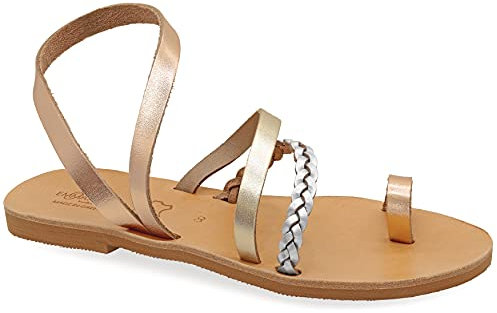 36 Mehrfarbig 1 Emmanuela Sandalen im antiken griechischen Stil, handgefertigte flache Sandalen aus Leder mit Zehenring, hochwertige Sandalen, Sommerschuhe mit Fußfesseln für Damen