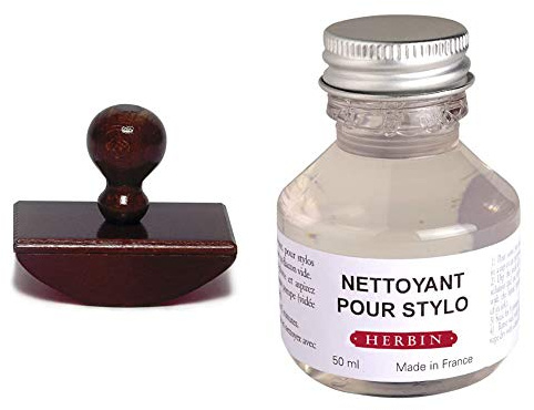 Herbin 25000T- Un tampon buvard en bois teinté & Herbin 12300T- Un flacon de nettoyant pour stylo-plumes et stylos roller 50 ml (produit sans emballage - objectif zéro déchet)