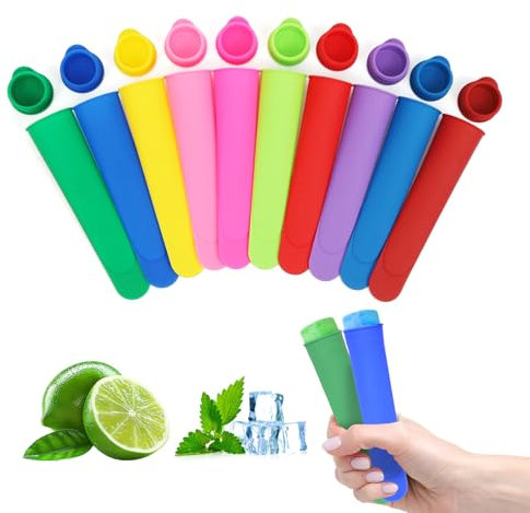 Eisformen Silikon,10Stk Wassereis Eislutscher Bunt,Eisförmchen Popsicle Formen,Eisformen Wassereis mit Deckel,Wassereis Formen,Wiederverwendbare Stieleisformer,Ice Pop Maker BPA frei