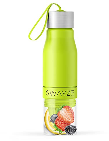 Water Bottle Fruit Infuser, BPA Free, Infusion Section, Fruit Squeezer Juicer, 650ml Sport Durable Leak Proof Camping Outdoors Detox Healthy Hydration (Green)