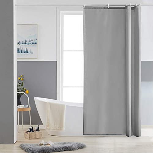 Furlinic Cortina Ducha Tela Antimoho,Poliéster Cortinas de Baño Decorativas Impermeable & Lavable,Gris Duchas de Baño Cortinas Esquina con 6 Aros Cortina Ducha 90x180cm.