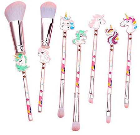 Eljjhah Lot de 7 pinceaux de maquillage licorne pour fard à paupières, poudre, fard à joues, contour des pinceaux pour maquillage licorne