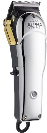 GAMMAPIU' Absolute Alpha Clipper, Professioneller Herren-Haarschneider mit austauschbarer Abdeckung, 45 mm flacher Klinge, 5 Kämmen, wiederaufladbarer elektrischer Bartschneider mit Sockel, Kabel