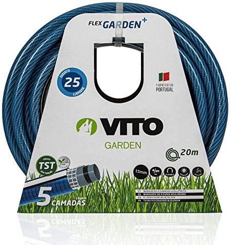 VITO - Tuyau arrosage Jardin Flexible Ø 15mm/ 20mètres 5 Couches 20 Bars Anti torsions Résiste aux UV intempéries Jardins