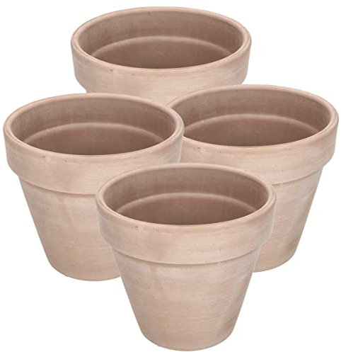 Kotarbau® Set di 4 vasi in terracotta con bordo 15 cm, per interni ed esterni, vaso per piante, per balcone o giardino, ceramica non smaltata, rustica, beige