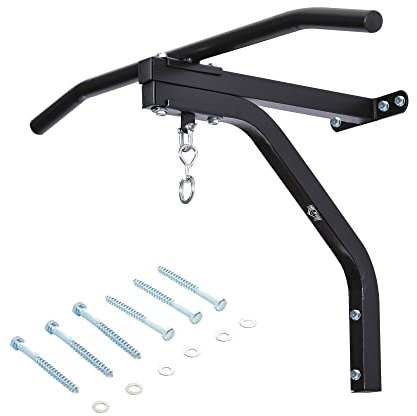 HOMCOM 2 en 1 Barra de Dominadas para Pared de Acero Soporte de Saco de Boxeo para Entrenamiento en Hogar Oficina Gimnasio Carga Máx. 130 kg 93x47x51 cm Negro