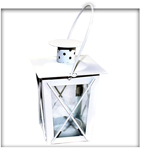 2 Stück Metall Mini- Laterne Weiss Gartenwindlicht, zum Aufhängen, Windlicht, Laterne