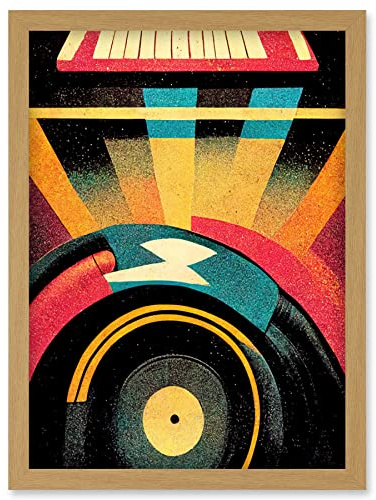 Doppelganger33 LTD Retro Record Player DJ Decks Turntable Abstract Print Artwork Framed Wall Art Print A4