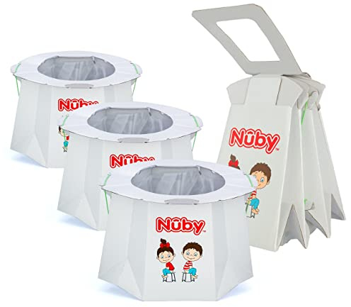 Nuby Disposable Travel Potty with Liner - Foldable and Portable Potty; Toddler Potty Essential for Camp, Trips, & Car Rides - Travel Potty for Toddler, 3 Pack