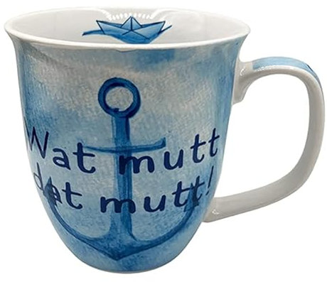 osters muschel-sammler-shop Becher/Pott/Kaffee-und Teebecher Sylt ┼ Porzellan 9,7x9,5cm┼ 300ml ┼ Maritim Strand ┼ Sprüche (Wat mutt dat mutt)