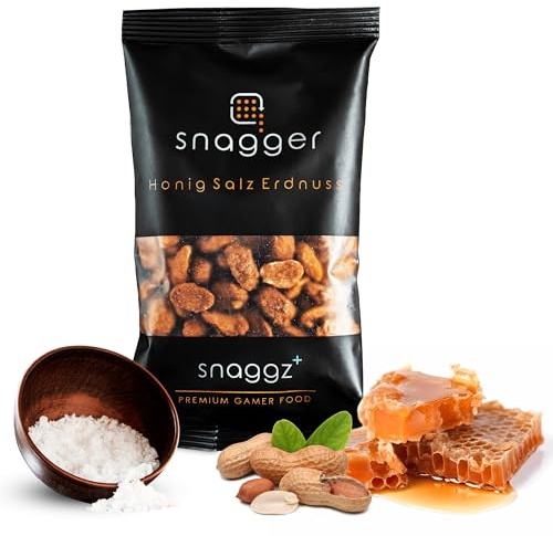 SNAGGER Honig-Salz-Erdnüsse – 100g geröstet & gesalzen | Süß-salziger Erdnuss Snack für Gamer, Partys & Alltag | Crunchy Genuss aus gerösteten Nüssen