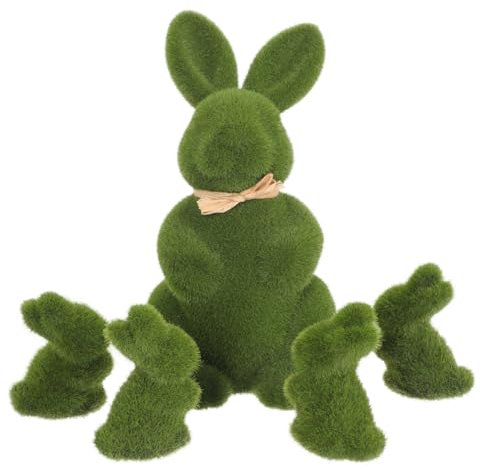 Operitacx 5er Set Osterhasen-Dekofiguren aus grünem Moos, Plüschhase, Kunstfiguren, grüner, Flauschiger Hase für den Garten, Tischdekoration, Küche und Regale.