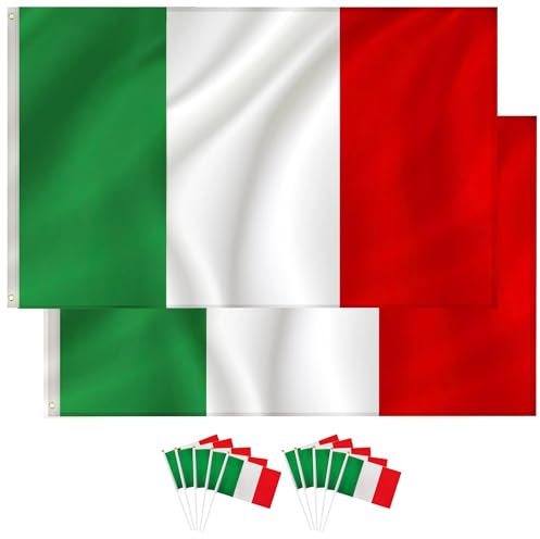 Bandiera Italiana da Esterno - 2 Pezzi 90 X 150 cm Bandiera Italiana Grande e 10 Pezzi Italia Sventolando a Mano Bandiere Italiane,Set di Bandiere dell'Italia(Tricolori)
