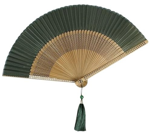GFM® Bamboo and Silk Handheld Folding Chinese Hand Fan Fans for Summer, Wedding, Party Favour - Green - (FLSLK-MR-C-F78-GHR-HR)